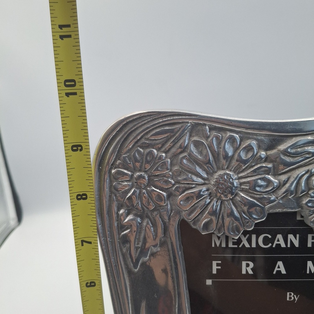 Vari Diseños Mexican Pewter Picture Frame 9.5" x 7.5" Easel‎ Back Daisy Floral - Picture 14 of 16